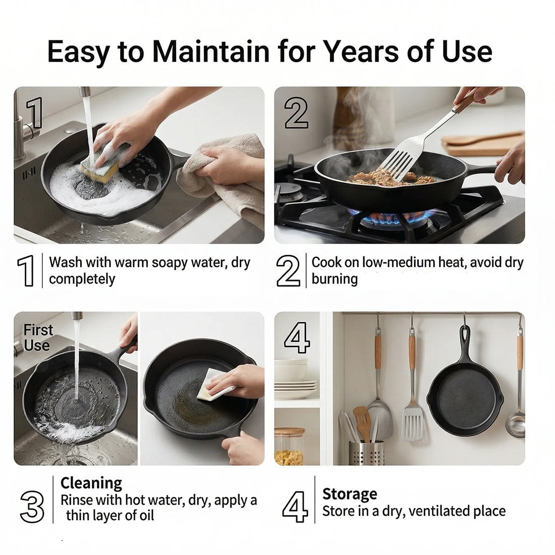 3-Piece Pre-Seasoned Cast Iron Grill Pan Set with Handle