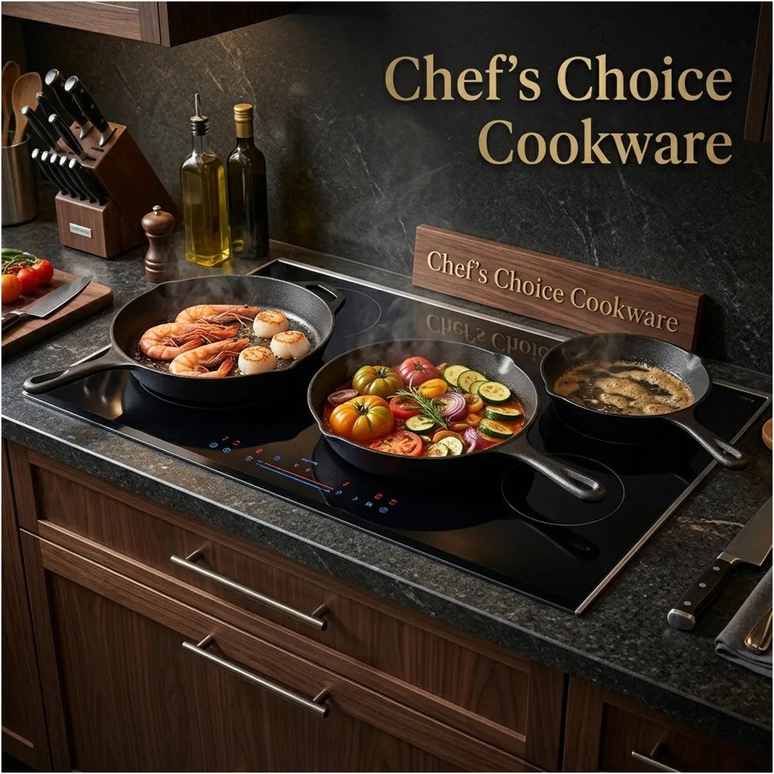 3-Piece Pre-Seasoned Cast Iron Grill Pan Set with Handle