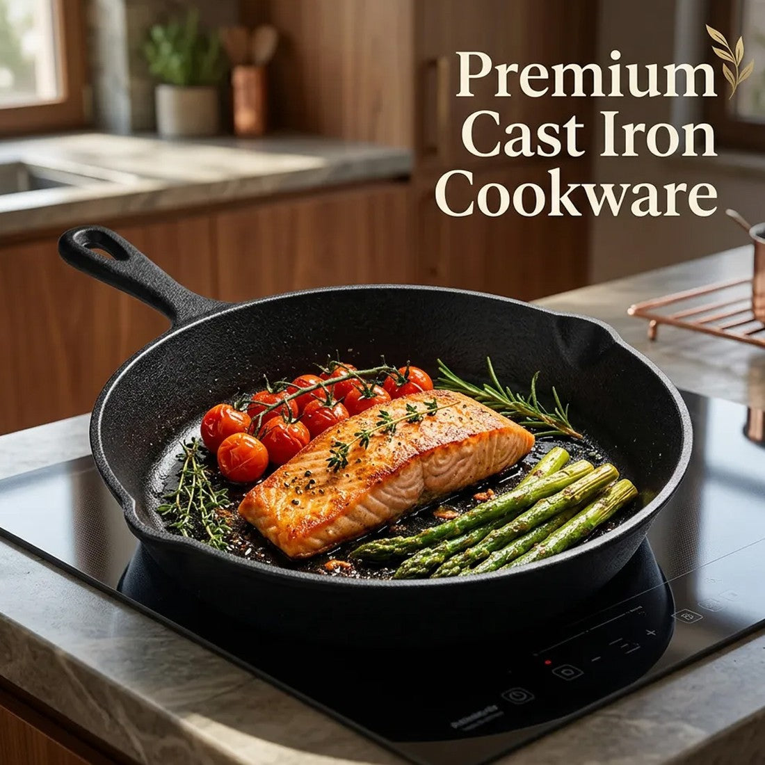 3-Piece Pre-Seasoned Cast Iron Grill Pan Set with Handle