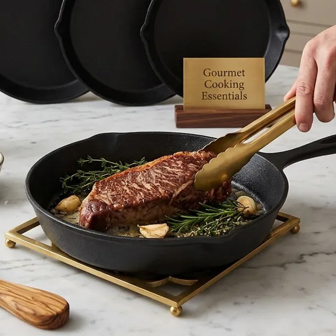 3-Piece Pre-Seasoned Cast Iron Grill Pan Set with Handle