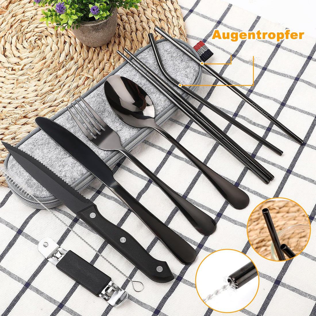 Camping Cutlery Set 9-Piece Stainless Steel Travel Set