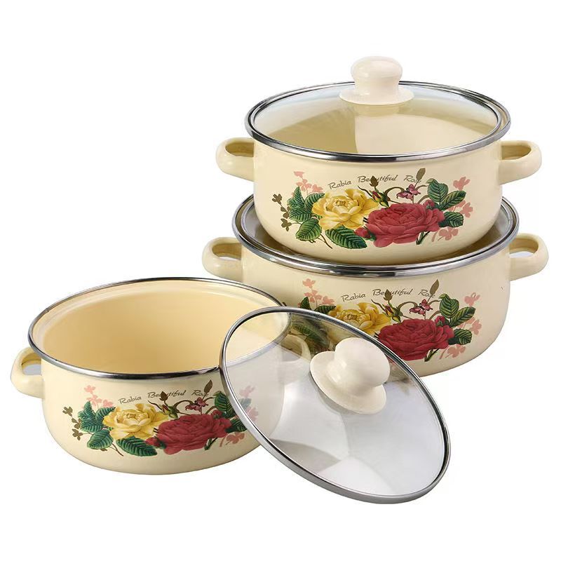 Enamel Stock Pot Set with Lids