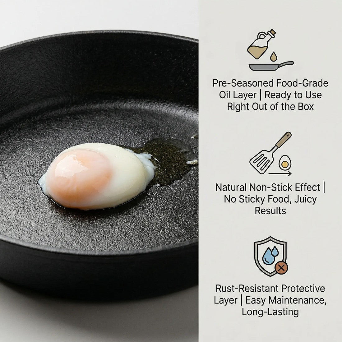 3-Piece Pre-Seasoned Cast Iron Grill Pan Set with Handle