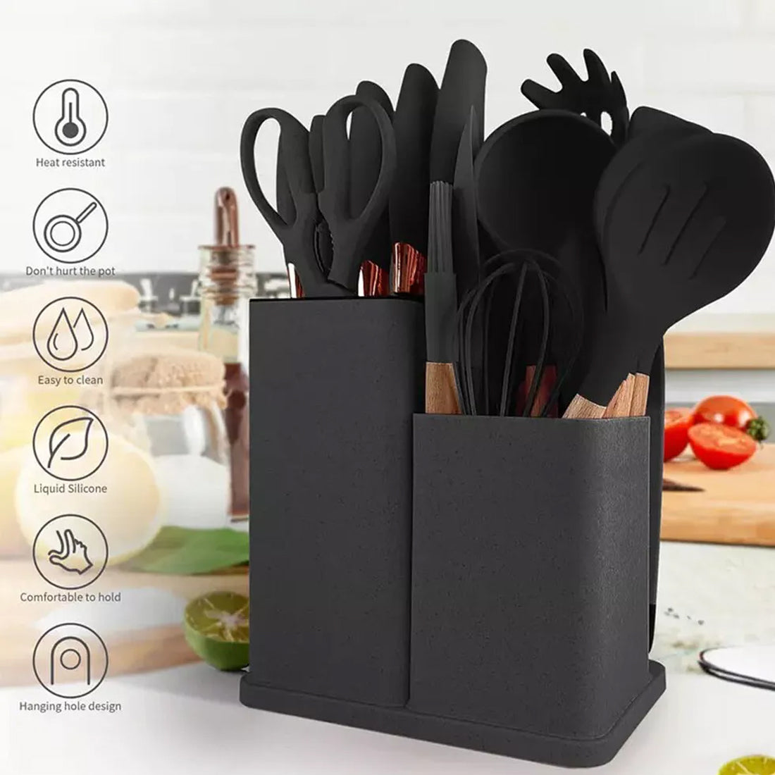 Non-Stick Silicone Kitchen Black Utensil Set