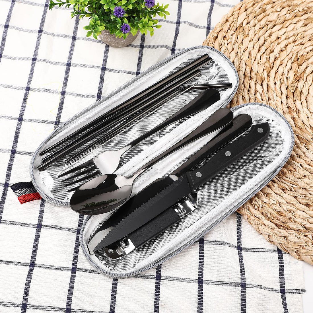 Camping Cutlery Set 9-Piece Stainless Steel Travel Set